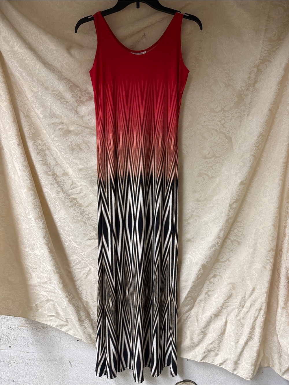 Calvin Klein Maxi Dress in red, black, white and tan